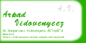 arpad vidovenyecz business card